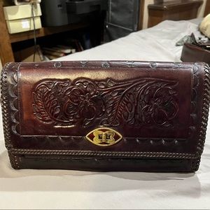 Tooled Vintage Brown Leather Purse - Vintage!!